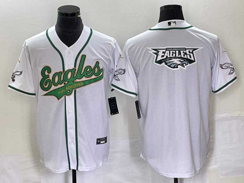 Philadelphia Eagles White Gold Team Big Logo Cool Base Stitched Baseball Jersey